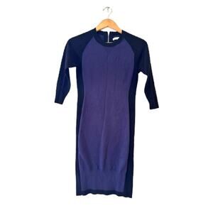 Karen Millen Colorblock Bodycon Sheath Knit‎ Dress Sz 2 Purple Black 3/4 Sleeve